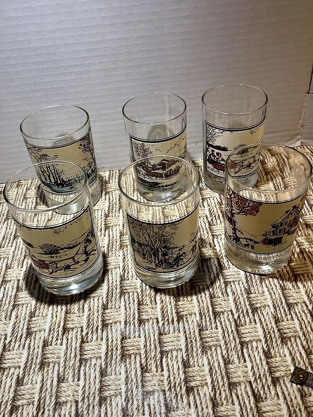 Anchor Hocking Currier & Ives Tumblers Illustrated Glasses & Textured Mugs Set